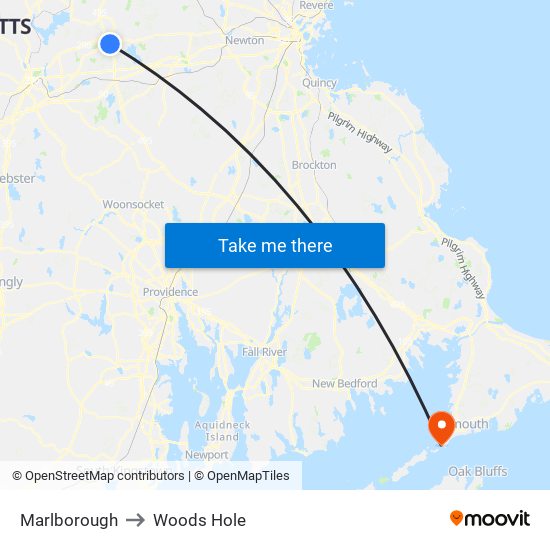 Marlborough to Woods Hole map