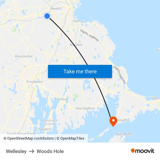 Wellesley to Woods Hole map