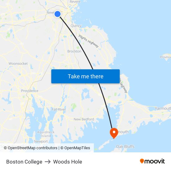 Boston College to Woods Hole map