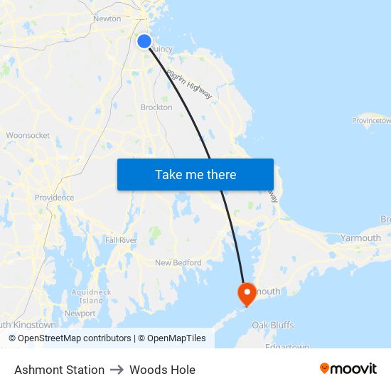Ashmont Station to Woods Hole map
