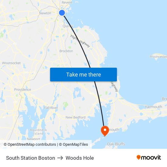 South Station Boston to Woods Hole map