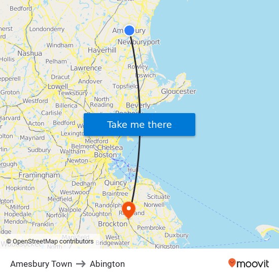 Amesbury Town to Abington map