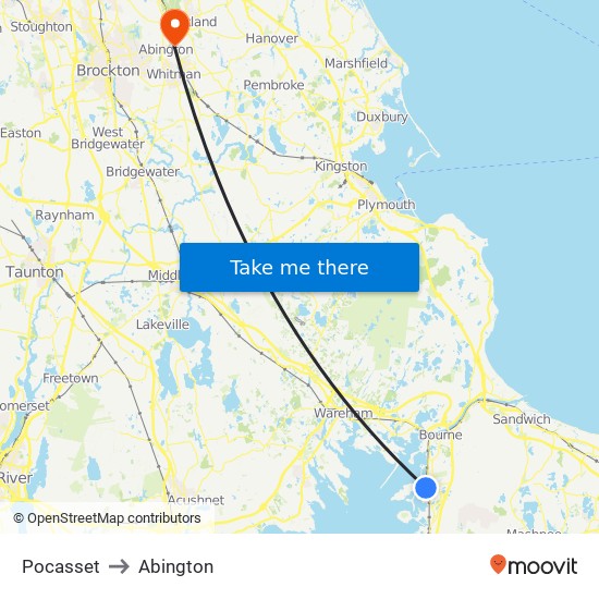 Pocasset to Abington map