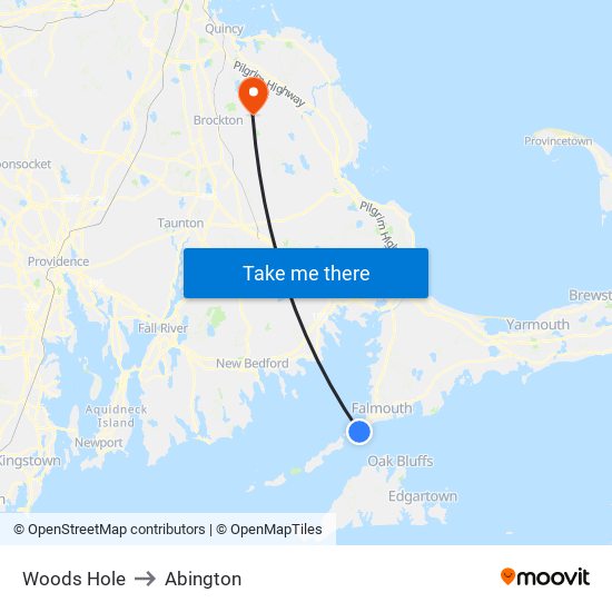 Woods Hole to Abington map