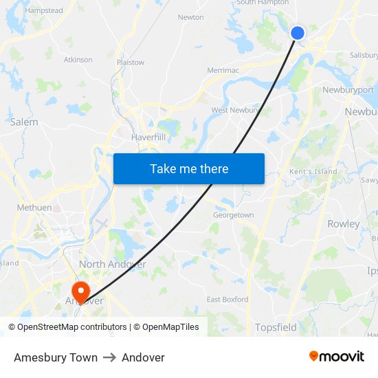 Amesbury Town to Andover map