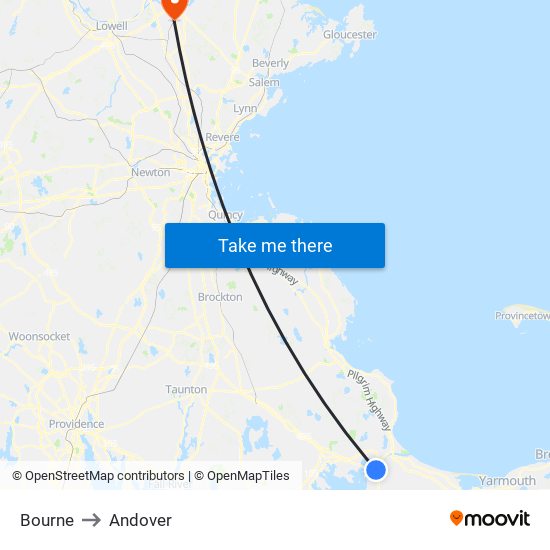 Bourne to Andover map