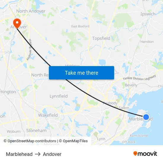 Marblehead to Andover map