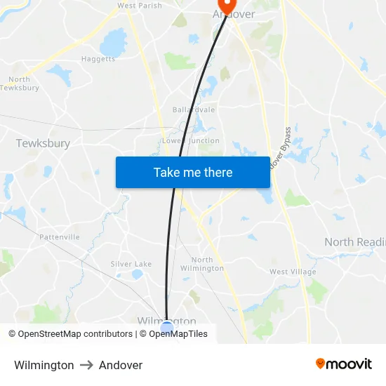 Wilmington to Andover map
