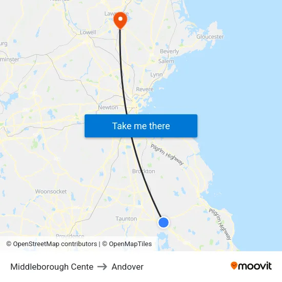 Middleborough Cente to Andover map