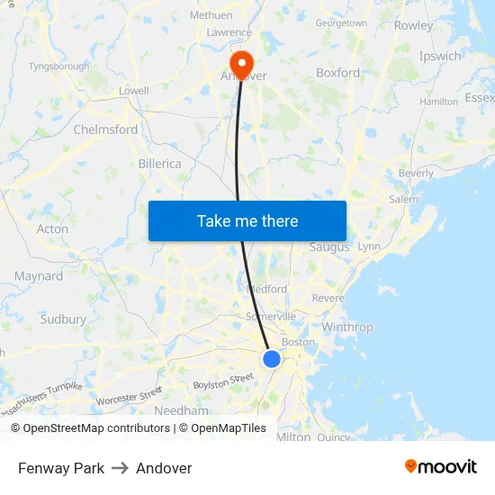 Fenway Park to Andover map