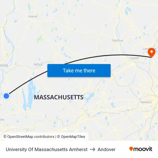 University Of Massachusetts Amherst to Andover map