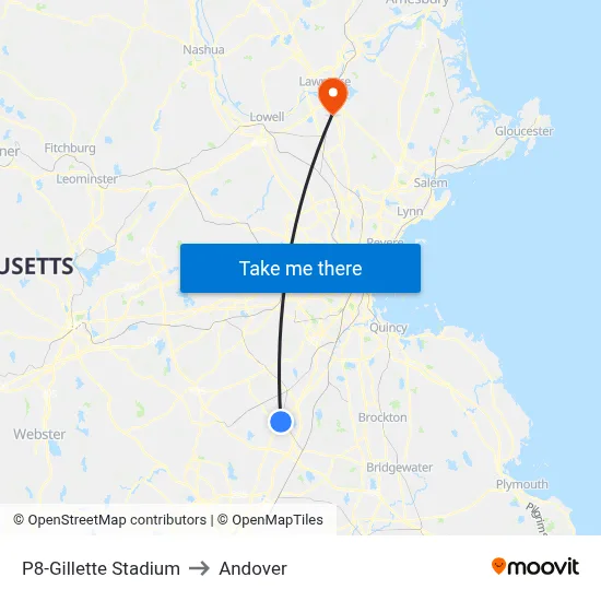 P8-Gillette Stadium to Andover map