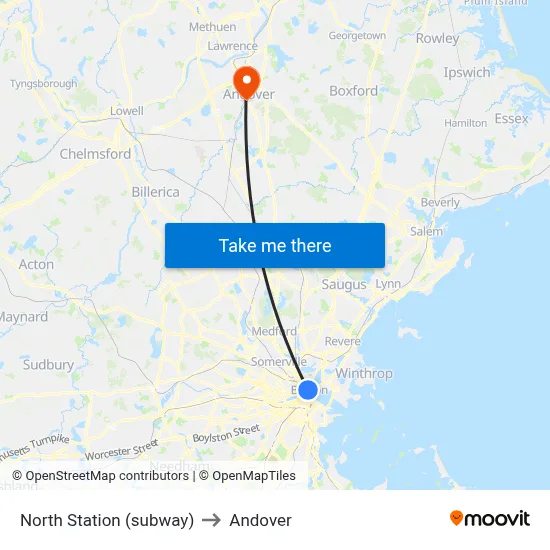 North Station (subway) to Andover map