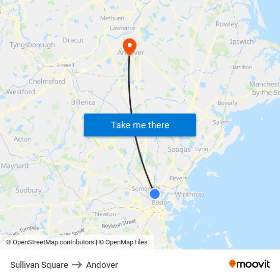 Sullivan Square to Andover map