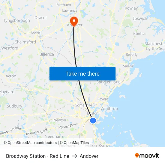 Broadway Station - Red Line to Andover map