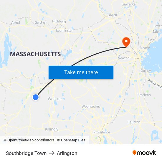 Southbridge Town to Arlington map