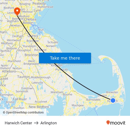 Harwich Center to Arlington map