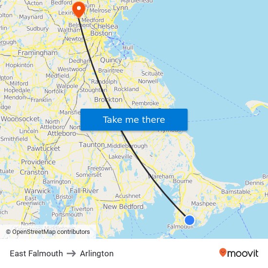 East Falmouth to Arlington map