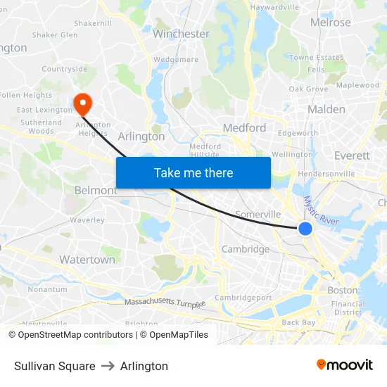 Sullivan Square to Arlington map