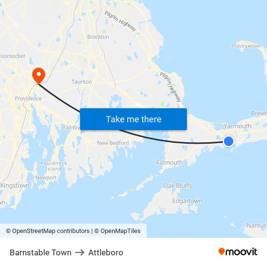 Barnstable Town to Attleboro map