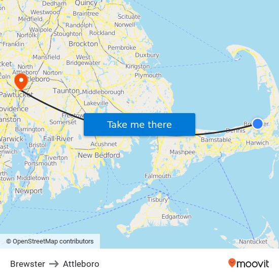 Brewster to Attleboro map