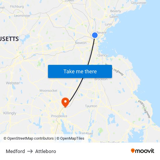 Medford to Attleboro map