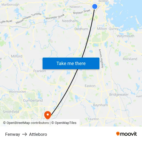 Fenway to Attleboro map