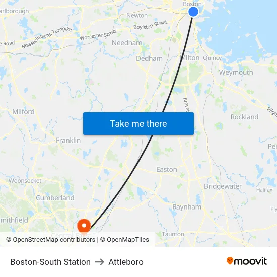 Boston-South Station to Attleboro map