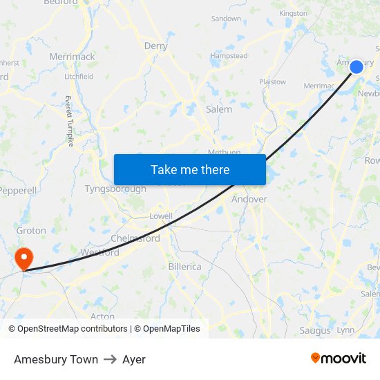 Amesbury Town to Ayer map