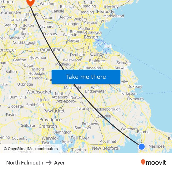 North Falmouth to Ayer map