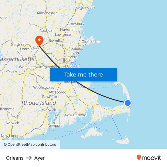 Orleans to Ayer map
