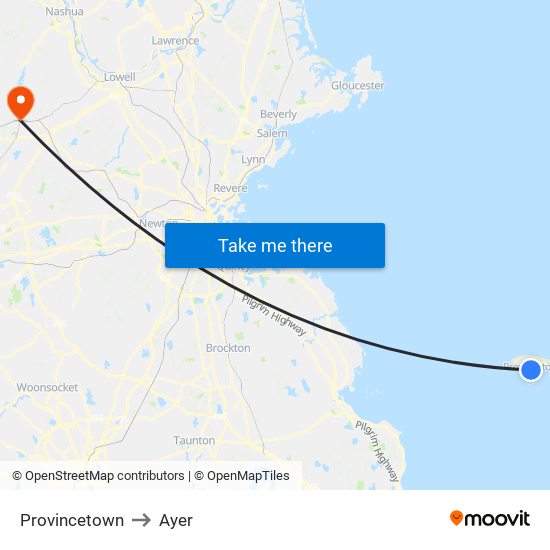 Provincetown to Ayer map