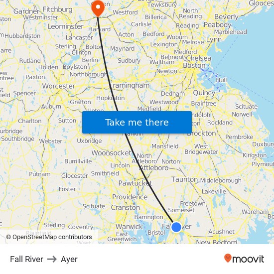 Fall River to Ayer map