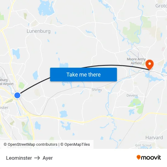 Leominster to Ayer map