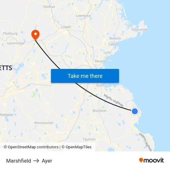 Marshfield to Ayer map
