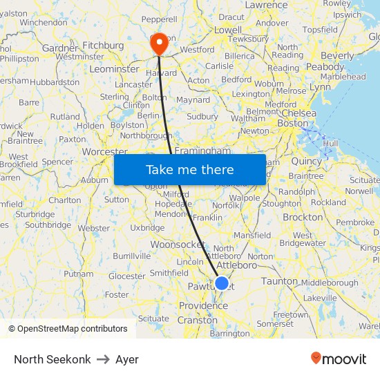 North Seekonk to Ayer map