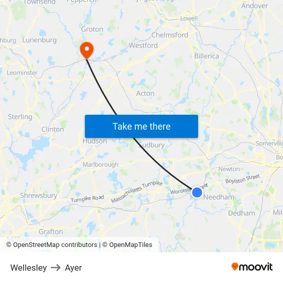 Wellesley to Ayer map