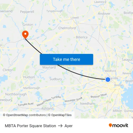 MBTA Porter Square Station to Ayer map