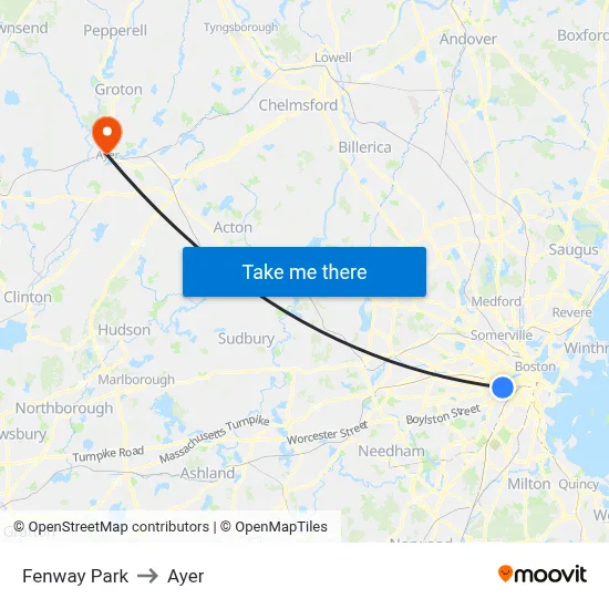 Fenway Park to Ayer map