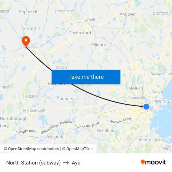 North Station (subway) to Ayer map