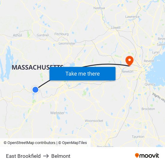 East Brookfield to Belmont map