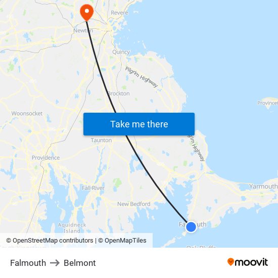 Falmouth to Belmont map