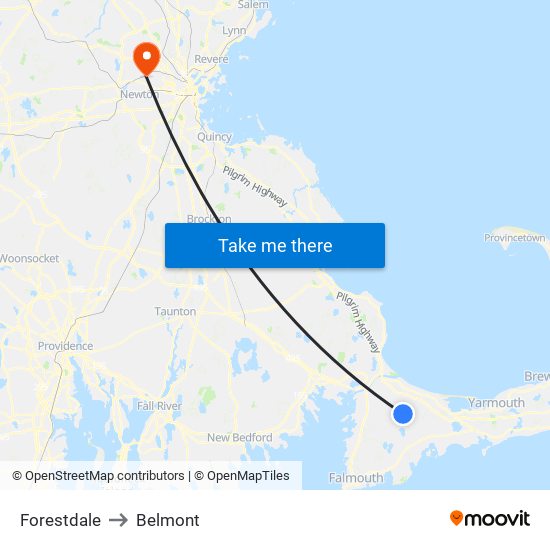 Forestdale to Belmont map