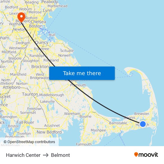 Harwich Center to Belmont map