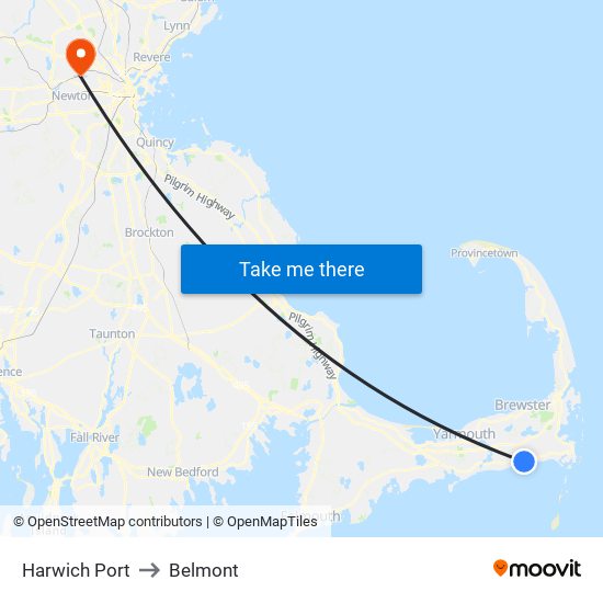 Harwich Port to Belmont map