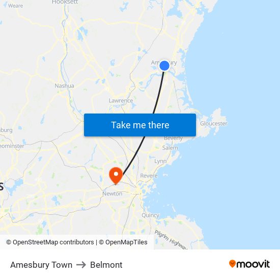 Amesbury Town to Belmont map