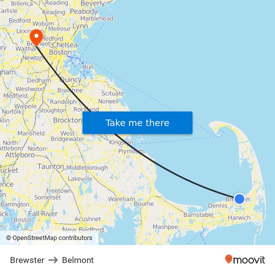 Brewster to Belmont map