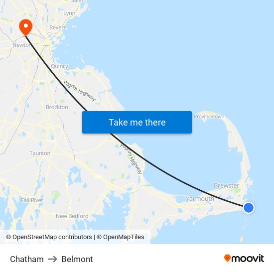Chatham to Belmont map