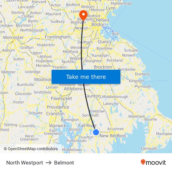 North Westport to Belmont map