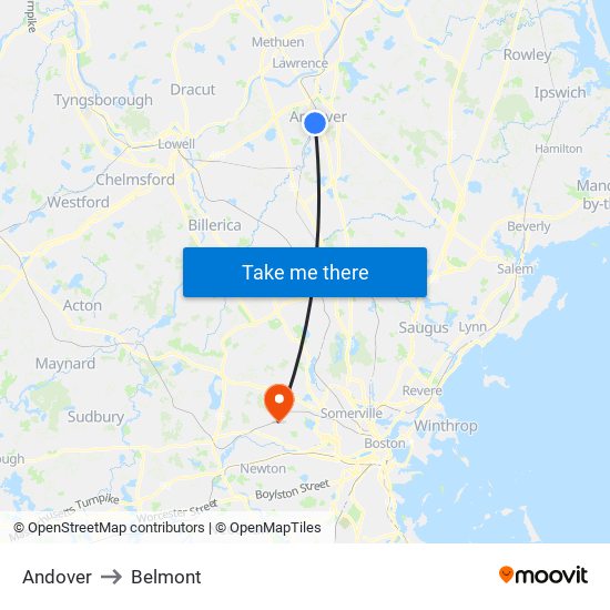 Andover to Belmont map